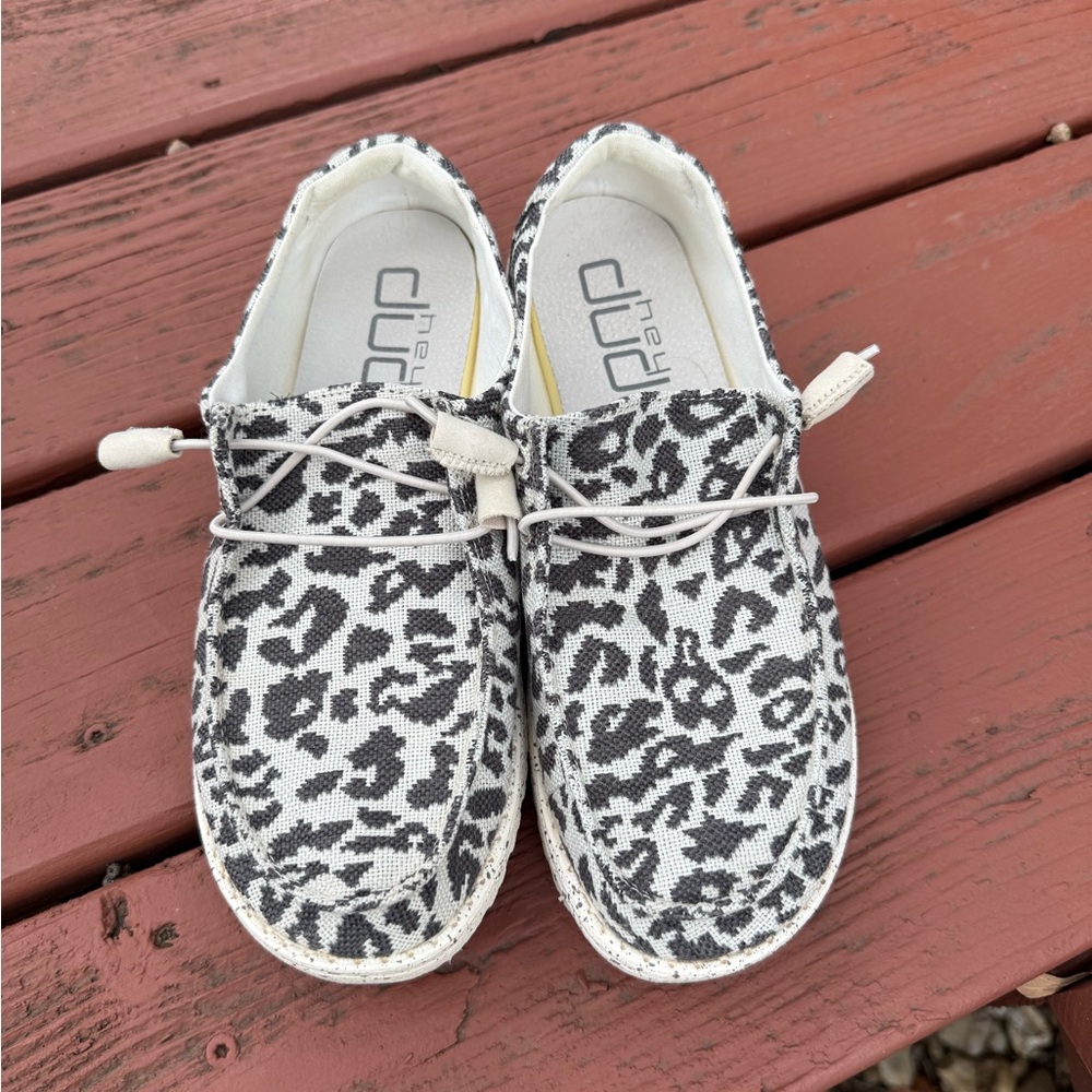 Hey Dude Black and White Leopard Flats